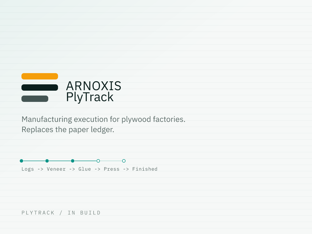 The Arnoxis PlyTrack mark, three stacked teal and amber bars of decreasing width, next to the wordmark "Arnoxis PlyTrack".
